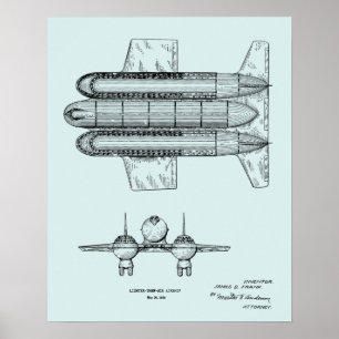 1950 Airship Airplane Patent Art Drawing Print ポスター