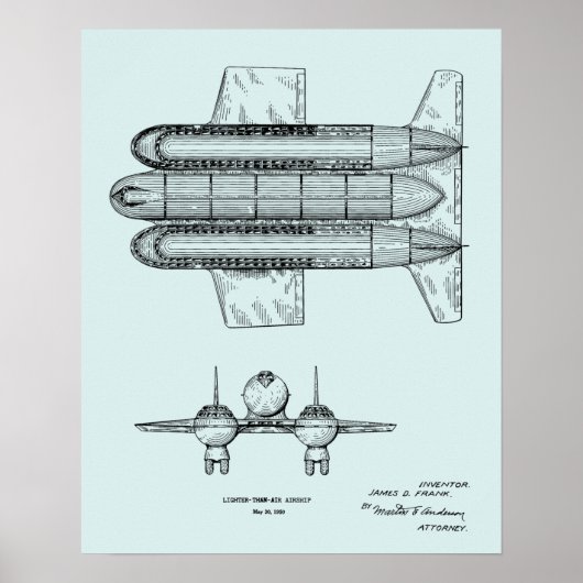 1950 Airship Airplane Patent Art Drawing Print ポスター (正面)