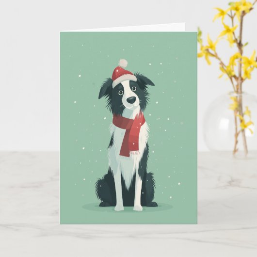 1950 Christmas Border Collie カード (黄色い花)