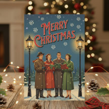 1950 Christmas Card – Vintage Carolers in Snow