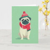 1950 Christmas Pug カード (黄色い花)