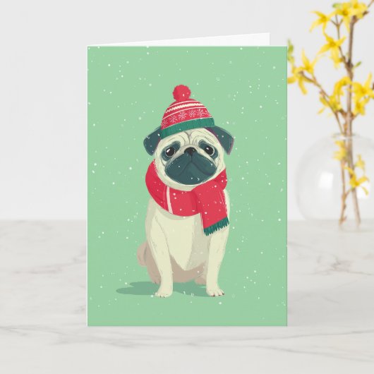 1950 Christmas Pug カード (黄色い花)