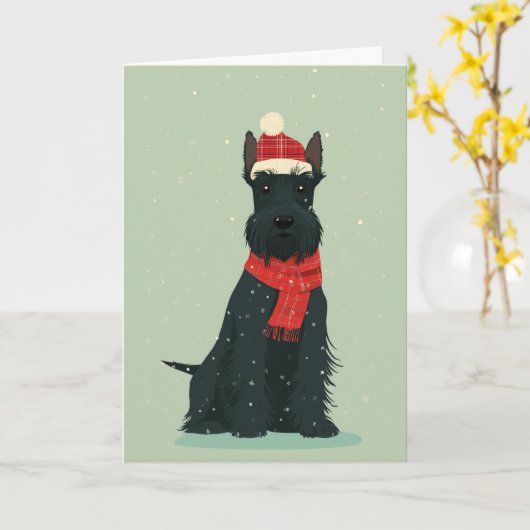 1950 Christmas Scottie Dog カード (黄色い花)