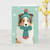 1950 Christmas Sheltie カード (黄色い花)
