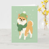 1950 Christmas Shiba Inu カード (黄色い花)