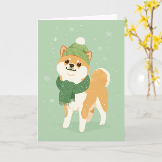 1950 Christmas Shiba Inu カード (黄色い花)