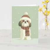 1950 Christmas Shih Tzu カード (黄色い花)