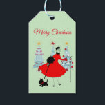 1950 Vintage Christmas Lady with Scotish Terror ギフトタグ<br><div class="desc">1950年代のクリスマスの様子は、赤いスカートのドレスを着た女性のレトロなアートワークと同じだった。</div>