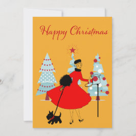 1950 Vintage Christmas Lady with Scotish Terror シーズンカード