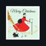 1950 Vintage Christmas Lady with Scotish Terror スタンダードカクテルナプキン<br><div class="desc">1950年代のクリスマスの様子は、赤いスカートのドレスを着た女性のレトロなアートワークと同じだった。</div>
