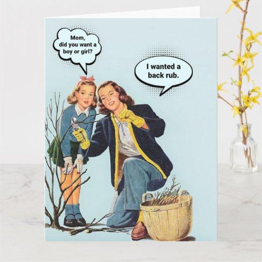 1950sおもしろい主婦 カード (黄色い花)