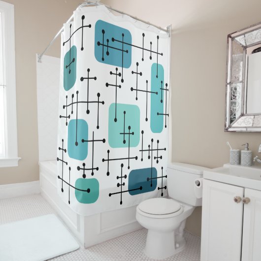 1950sエームズエラアートクロスヘアーズターコイズ シャワーカーテン (インサイチュ)