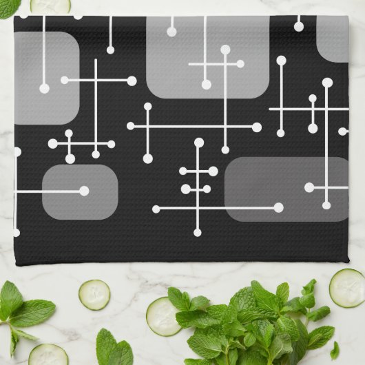 1950sエームズエラアートクロスヘアーズ白黒 キッチンタオル (折り畳み)