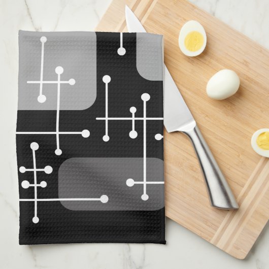 1950sエームズエラアートクロスヘアーズ白黒 キッチンタオル (四つ折り)