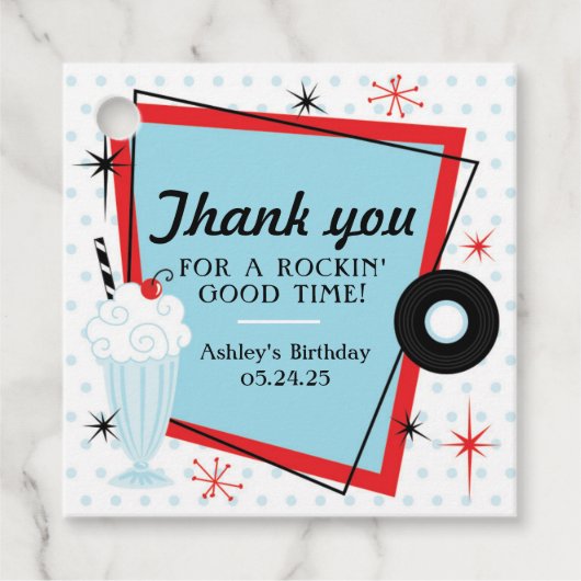 1950sソックホップ誕生日メッセージカード フェイバータグ (正面)