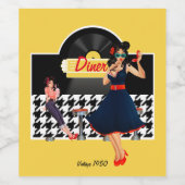 1950sダイナーイエローブラック&ホワイト市松模様に ワインラベル (シングルラベル)