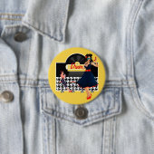 1950sダイナーイエローブラック&ホワイト市松模様に 缶バッジ (インサイチュ)