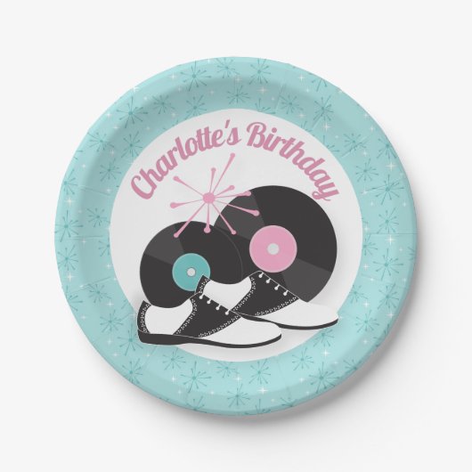 1950sダイナーサドルシューズ誕生日紙プレート- R ペーパープレート (正面)