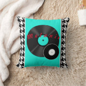 1950sダイナーティール（緑がかった色）ブラック&ホワイト市松模様にレトロ クッション (ブランケット)