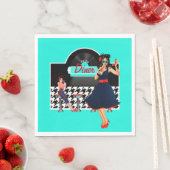 1950sダイナーティール(緑がかった色)ブラック&ホワイト市松模様にレトロ スタンダードランチョンナプキン (インサイチュ)