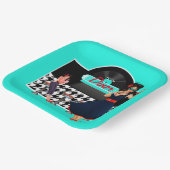 1950sダイナーティール(緑がかった色)ブラック&ホワイト市松模様にレトロ ペーパープレート (傾斜あり)