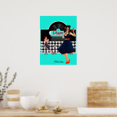 1950sダイナーティール(緑がかった色)ブラック&ホワイト市松模様にレトロ ポスター (キッチン)