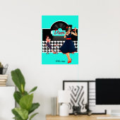 1950sダイナーティール(緑がかった色)ブラック&ホワイト市松模様にレトロ ポスター (ホームオフィス)