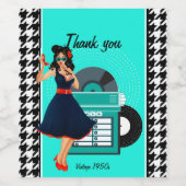 1950sダイナーティール(緑がかった色)ブラック&ホワイト市松模様にレトロ ワインラベル (シングルラベル)