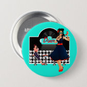 1950sダイナーティール(緑がかった色)ブラック&ホワイト市松模様にレトロ 缶バッジ (正面&裏面)