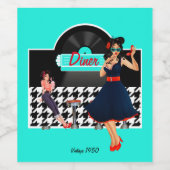 1950sダイナーティール（緑がかった色）白黒 ワインラベル (シングルラベル)