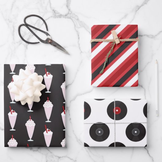 1950sダイナーブラックレッドトリオ ラッピングペーパーシート (正面)