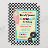 1950sダイナー誕生日ミルクシェイクフィティーズ招待状 招待状 (正面/裏面)