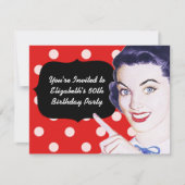 1950sポインティングウーマン誕生日 招待状 (正面)