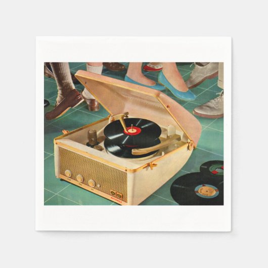 1950sポータブルレコードプレーヤーad スタンダードカクテルナプキン (正面)