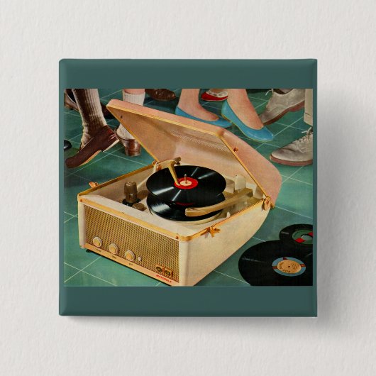 1950sポータブルレコードプレーヤーad 缶バッジ (正面)