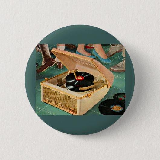 1950sポータブルレコードプレーヤーad 缶バッジ (正面)