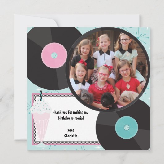 1950sレトロダイナー誕生日サンキューカード- Sock H 招待状 (裏面)