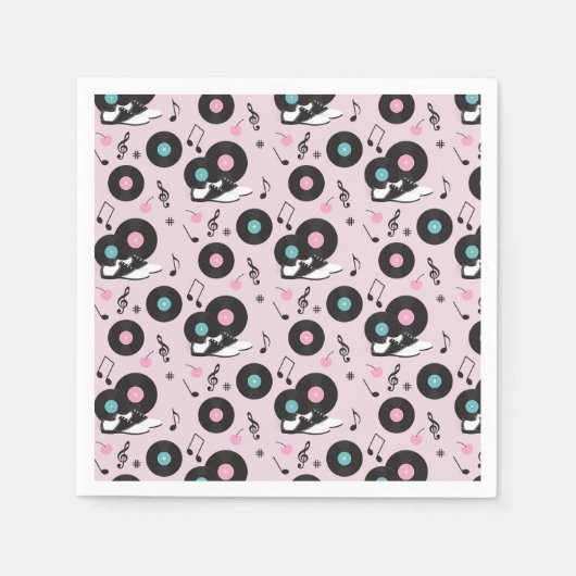 1950sレトロダイナー誕生日ナプキンス – Sock Hop Rock スタンダードカクテルナプキン (正面)