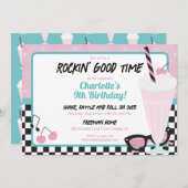 1950sレトロダイナー誕生日パーティー招待状 – Sock 招待状 (正面/裏面)