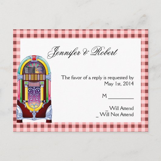 1950sヴィンテージジュークボックスRSVPポストカード インビテーションポストカード (正面)