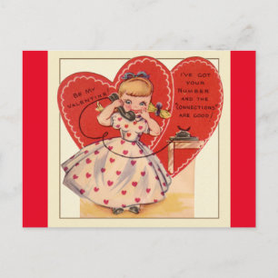 1950s小さな女の子オン電話ヴィンテージVAlentine ポストカード