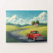 1950s Country Road & Red Pickup Truck for Seniors ジグソーパズル (横)