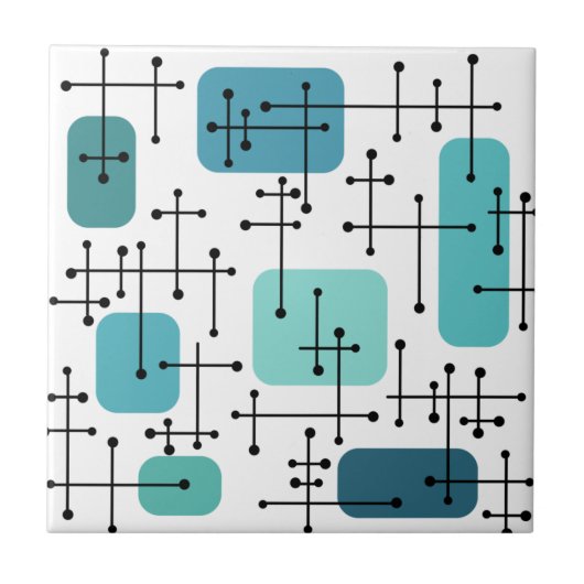 1950s Eames Era Art Crosshairs Turquoise タイル (正面)