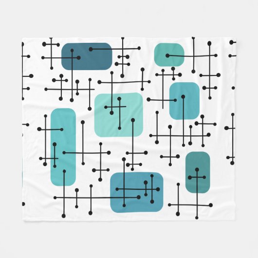 1950s Eames Era Art Crosshairs Turquoise フリースブランケット (正面(横))
