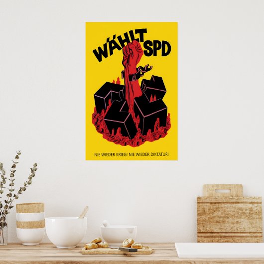 1950s German Election Poster Never again! Labour ポスター (キッチン)