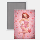 1950s Inspired Pink Bunny Art | Playful Valentine  マグネット (正面/裏面)