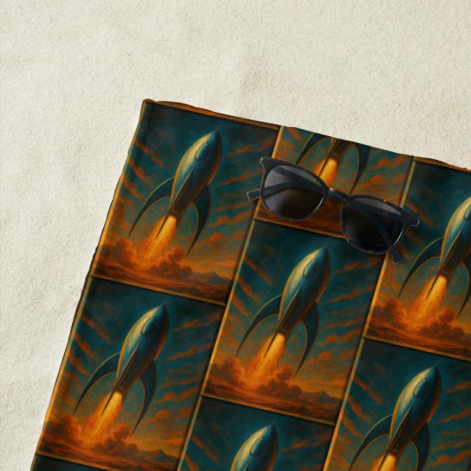 1950s inspired rocket ship  ビーチタオル (インサイチュ)