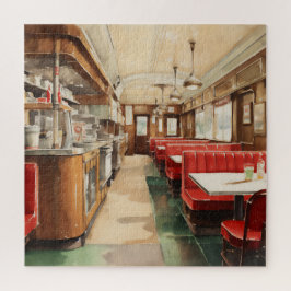 1950s Retro American Diner Watercolor ジグソーパズル