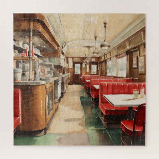 1950s Retro American Diner Watercolor ジグソーパズル (縦)