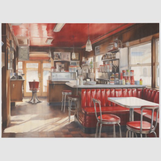 1950s Retro American Diner Watercolor 薄葉紙 (正面)